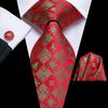 Hi-Tie Dark Gold Plaid Jacquard Mens Silk Tie Classic Necktie Cufflink Hanky Set