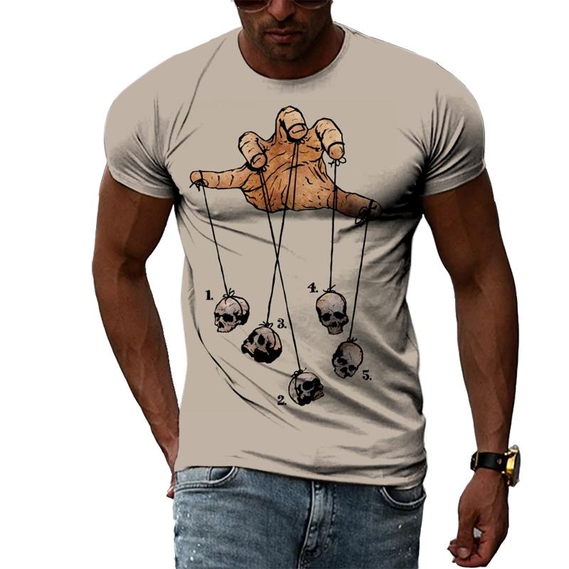 Летняя мода Страх Черепа Графическая Повседневная Футболка с Принтом Хип-Хип Стиль Харадзюку Круглый Вырез Короткий Рукав Мужские Футболки