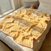 Solid Thick Cartoon Towel Embroidered Blanket Double Layer Warm Milk Velvet Sofa Cover Cozy Breathable Bedspread for Adult Kids