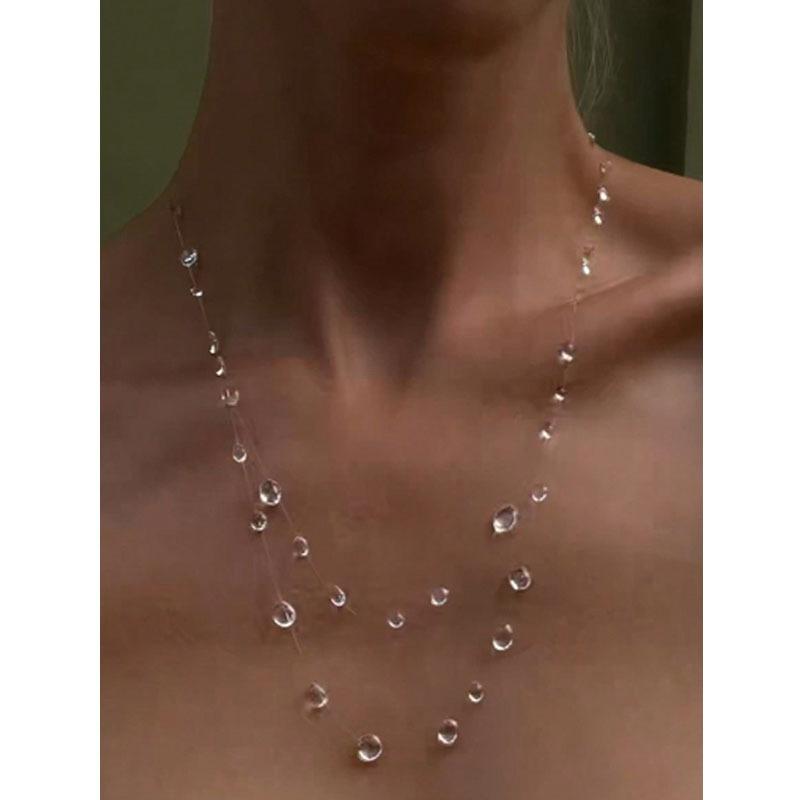 New Fashion Minimalist Transparent Crystal Dewdrop Earrings Niche High-End Unique And Versatile Clavicle Chain