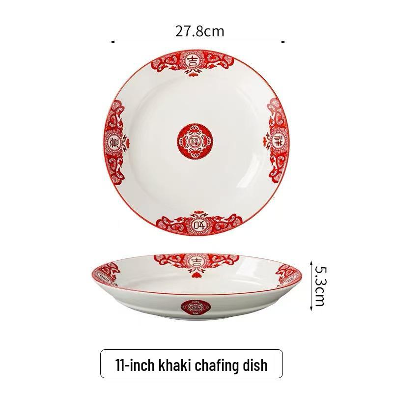 Retro Ceramic Soup & Noodle Bowl Set: Stir-fried Pork Bowl, Good Luck Stir-fry Plate, Snack Plate, Kitchen Utensils