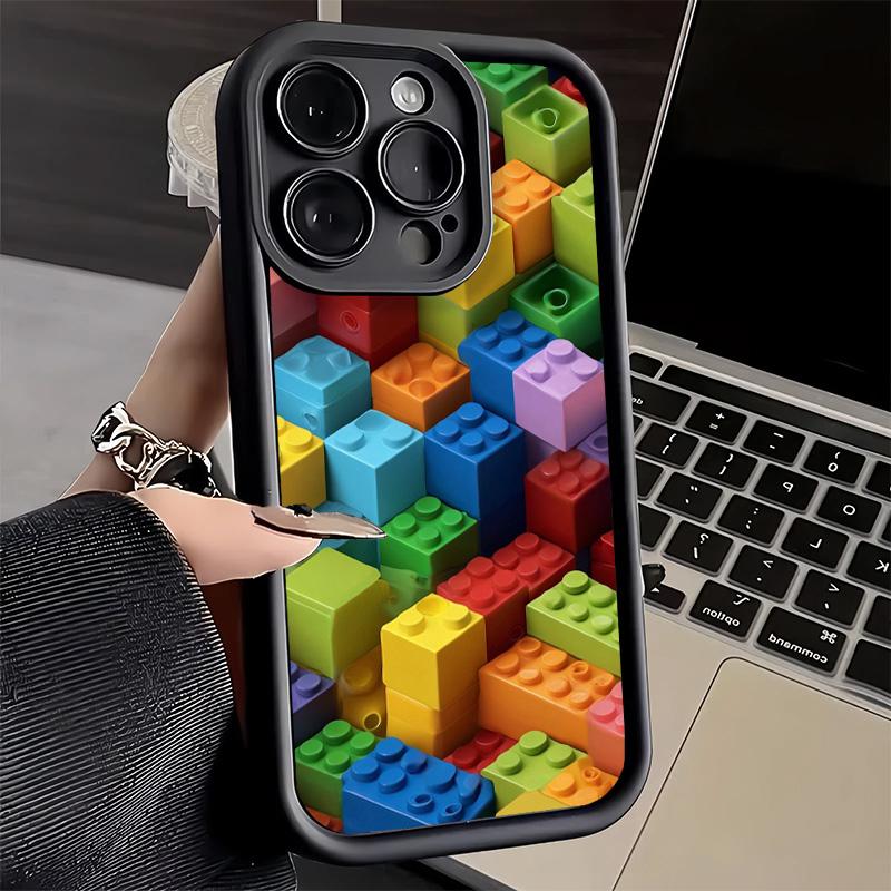 Phone Case for iPhone 17 Air 16E 15 16 Pro Max Fashion Building Blocks Pattern Cover 14 Plus 13 12 Mini Soft Shell Silicone Fund
