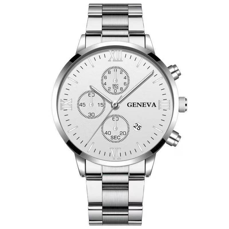 Wis Steel Strap Watch, Men'S Stainless Steel Three-Eye Calendar Quartz Alloy Watch
