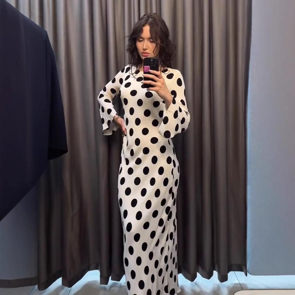 European and American women's clothing new fashion printing polka dots polka dots slim fit display casual dress long skirt