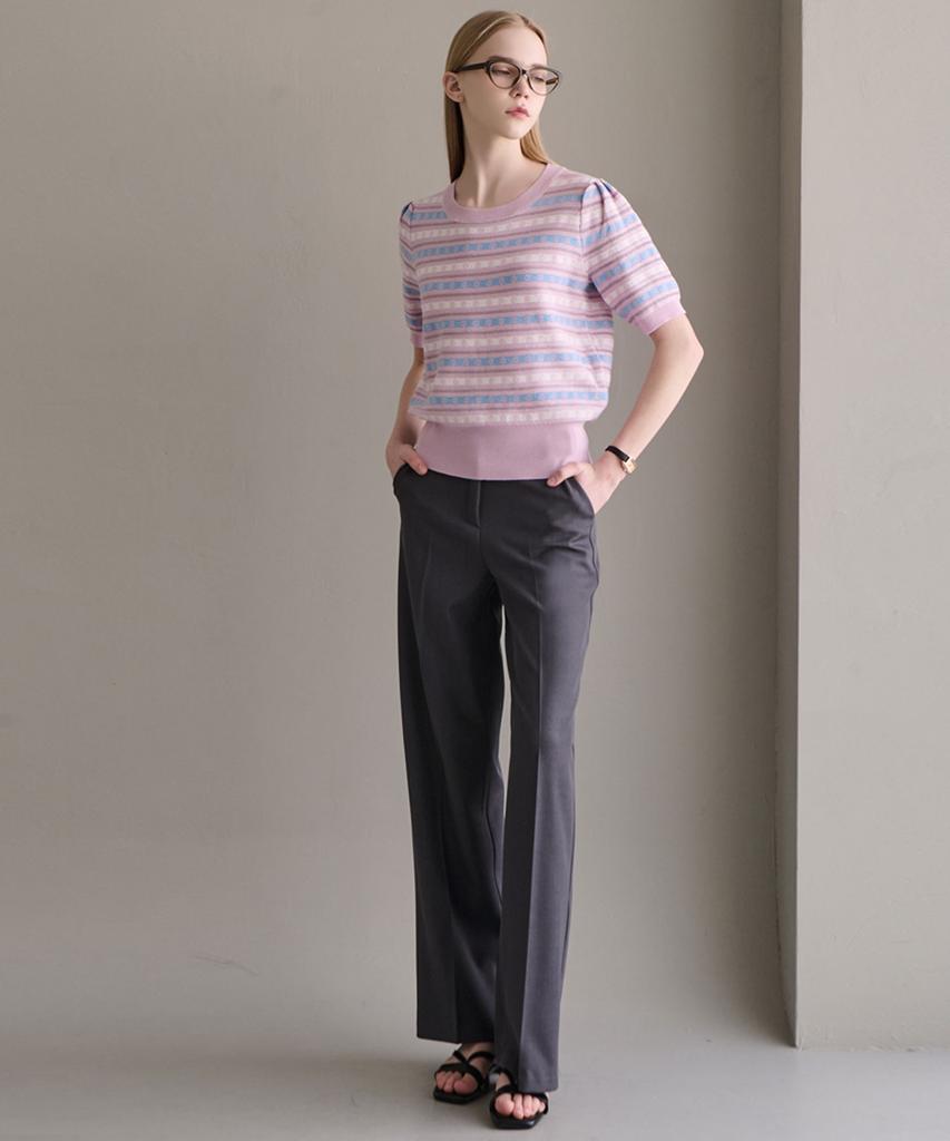 LUSIDA Jacquard Striped Short Sleeve Knit_3 Colors
