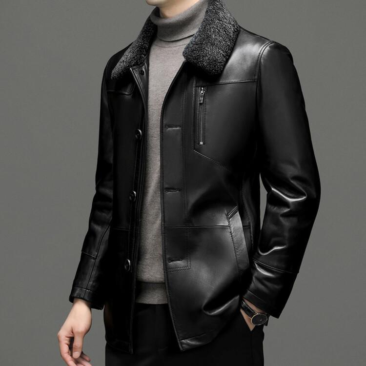 New Winter Men's Fur Collar Detachable Leather Jacket Thickened Lapel Leather Jacket for Men
