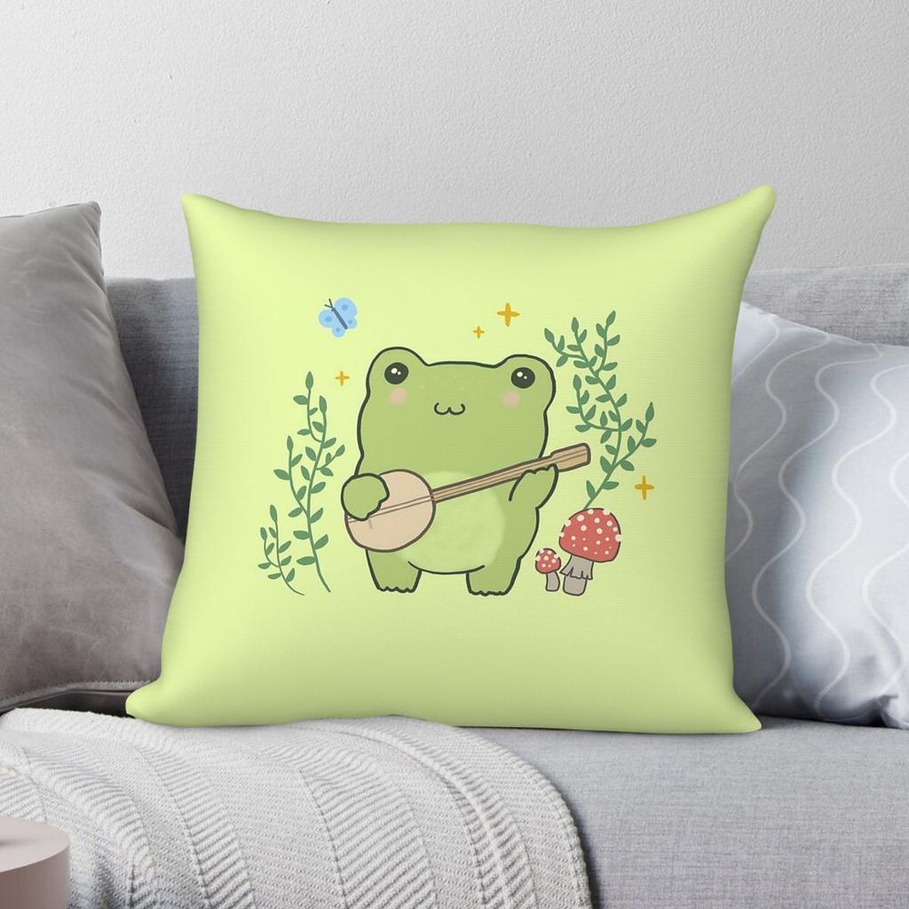 Kawaii Frog Playing Banjo Square Pillowcase Polyester Linen Velvet Pattern Zip Decor Throw Pillow Case Sofa Cushion Cover