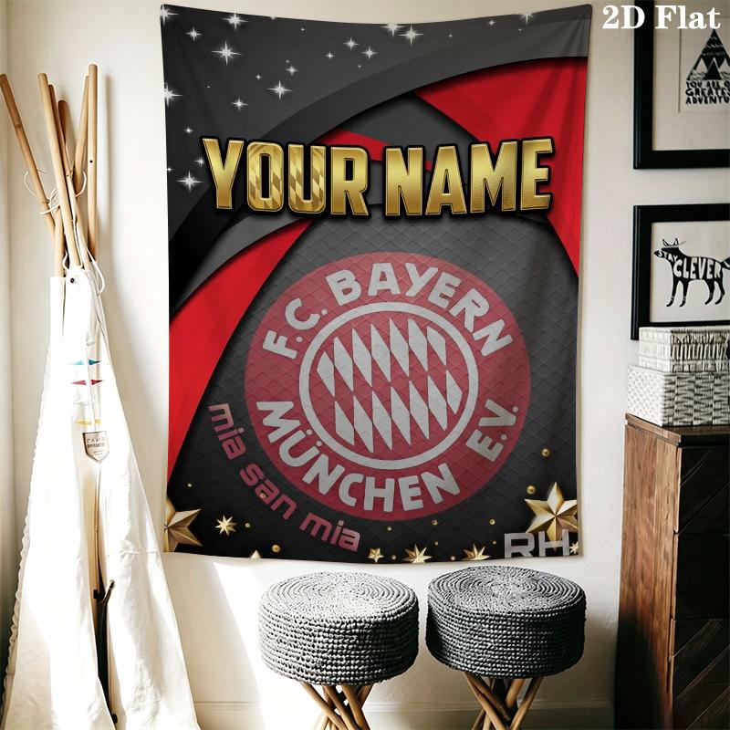 Custom Name Bayern Munich Wall Tapestry Aesthetic Wall Hanging Printed Fabric Blanket Decorative Tapestries for Bedroom Living Room Home Decor