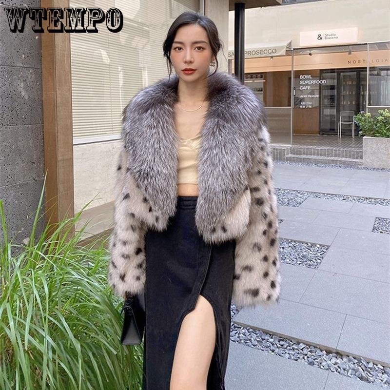 Осенне-зимняя шуба из искусственного меха лисы, женская короткая, цвета серебристой лисы, с воротником из шерсти