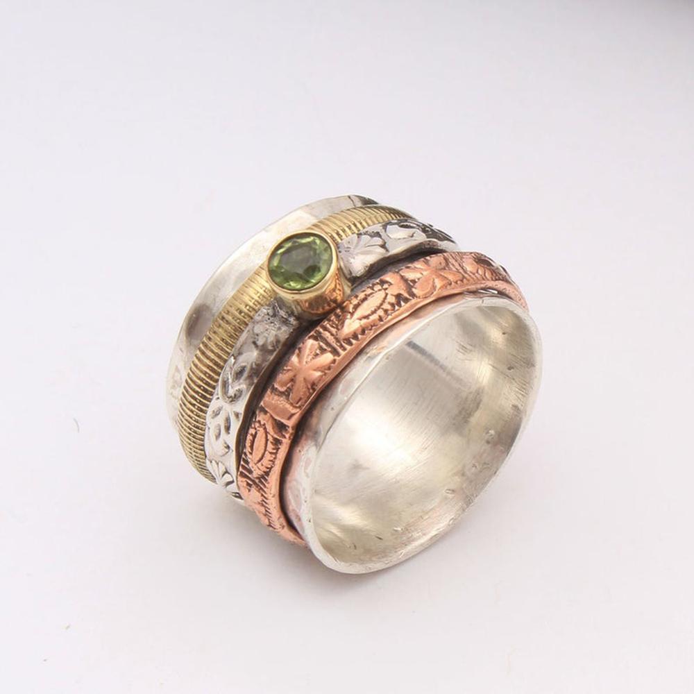 Ювелирные изделия из стерлингового серебра 925 пробы, кольцо с перидотом, кольцо-спиннер для большого пальца, кольцо для медитации, кольцо с камнем для Непоседы, новогодний подарок, подарок для праздничной одежды