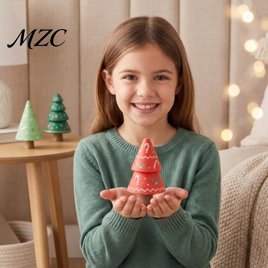 Natural Solid Wood Ornaments DIY Unfinished Wooden Christmas Tree Craft Kit, Blank Figurines Educational Toy for Color Perception Kids Painting,