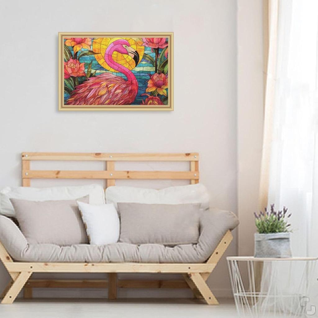 Витражный Фламинго Пазл 500 Деталей, Пазл с Мешочком для Хранения и Справочным Изображением Легко Собирать