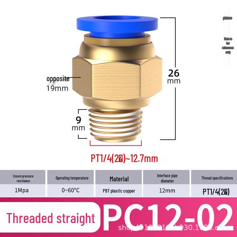 Zhuoji Pneumatic Quick Connector PC8-02: Threaded 6/8/10/12mm Air Compressor Accessory