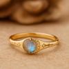 Celestial Labradorite Ring for Women | Gold Plated Moon Star 925 Sterling Silver Ring with Cubic Zirconia | Promise, Wedding, Anniversary Gift