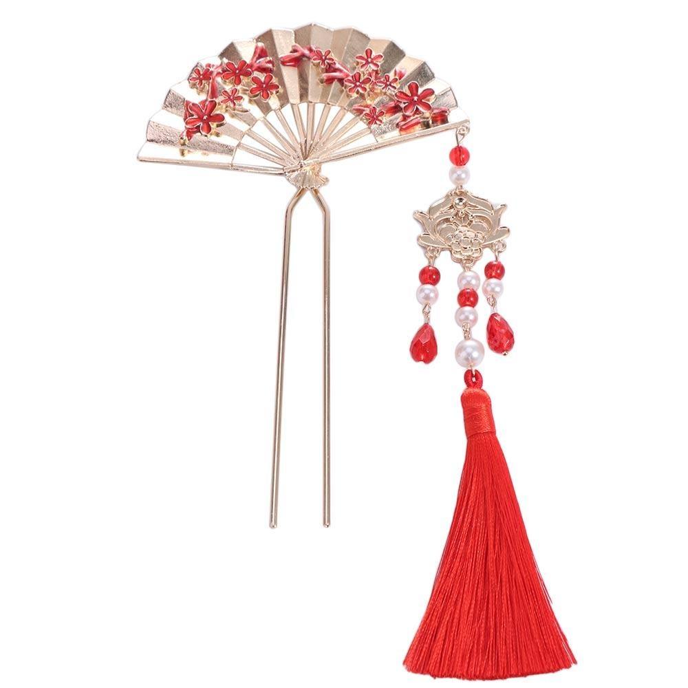 Retro Pearl Fringe Hairpin Zinc Zinc Alloy Fan Shape Bride Tiara U Shape Hair Frok  Hanfu Hair Accessories