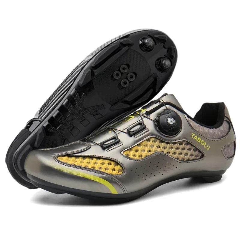 Cycling Shoes with Rotating Buckle - Breathable Unisex MTB Shoes Non-Slip Nylon Outsole Durable Leather Outdoor Riding Shoes