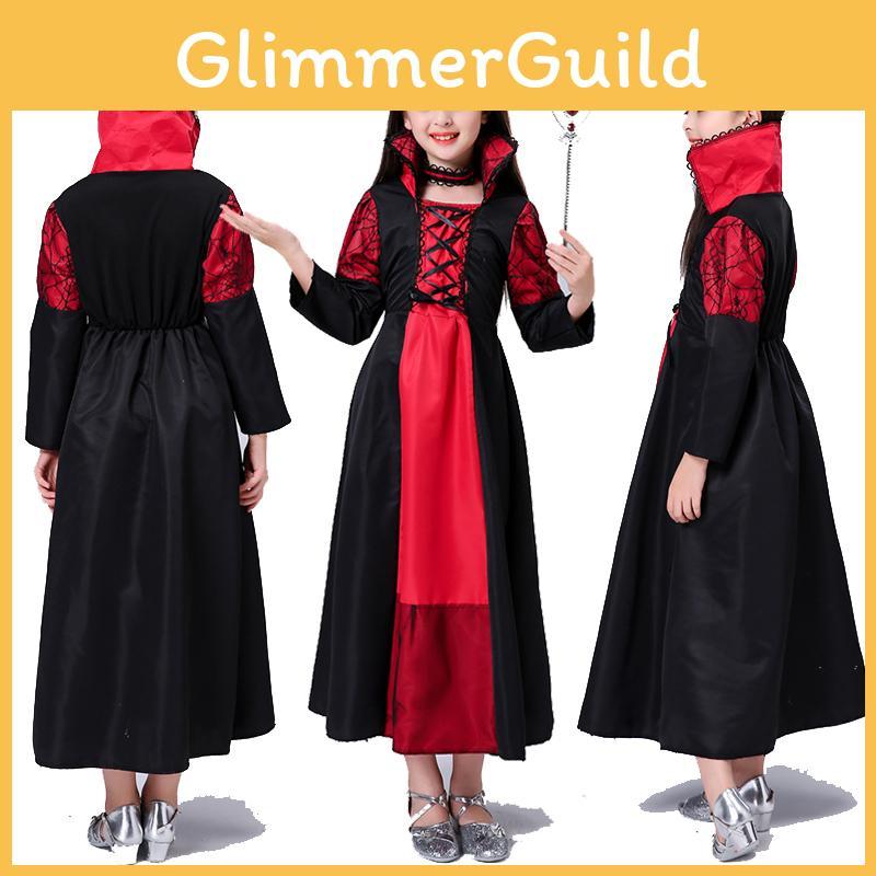 Волшебный костюм королевы с длинным рукавом для детей на Хэллоуин, косплей колдуньи