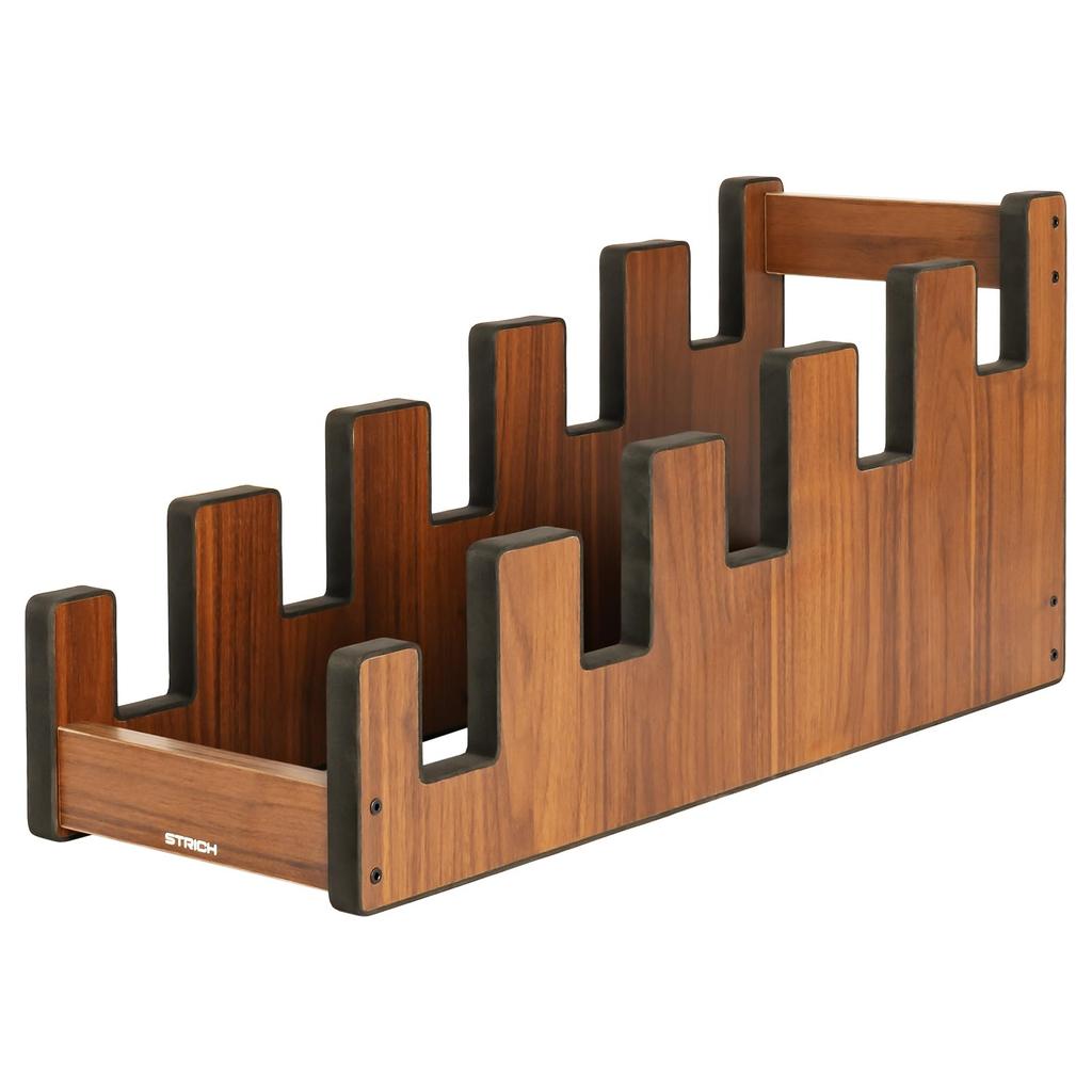 STRICH Wooden Guitar Front Stand for and Stage Walnut Color 5 L-5EW Floor-Mounted Stand, 5-Guitar Capacity, Display, Space-Saving, Multi-Guitar Home,