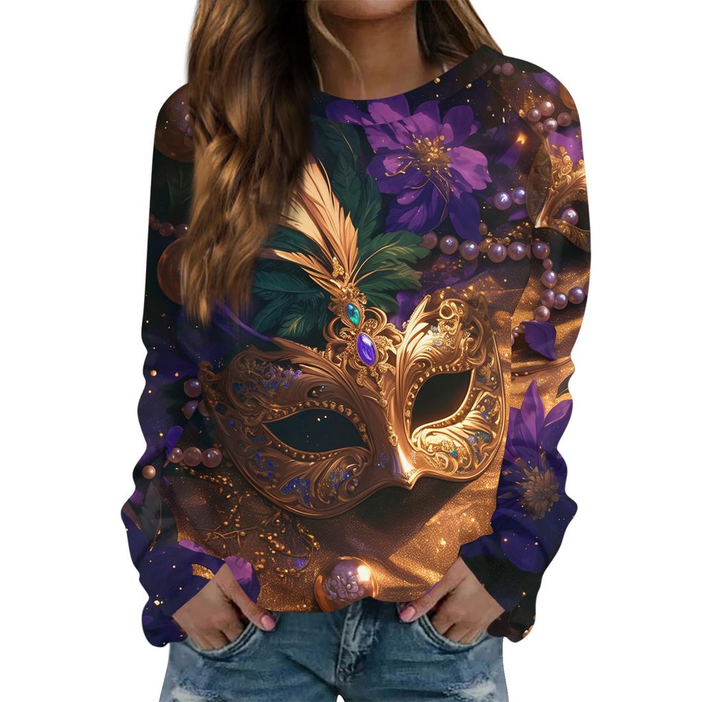 Round Neck Long Sleeve Sweatshirts For Women Print Graphic Top Casual Basic Tops Pullover