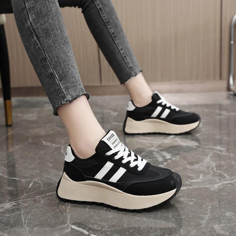 Casual Spring autumn winter Thick Bottom Women's Shoes Casual Patchwork Leather Sneakers Vulcanised Shoes Ladies Chaussure Femme