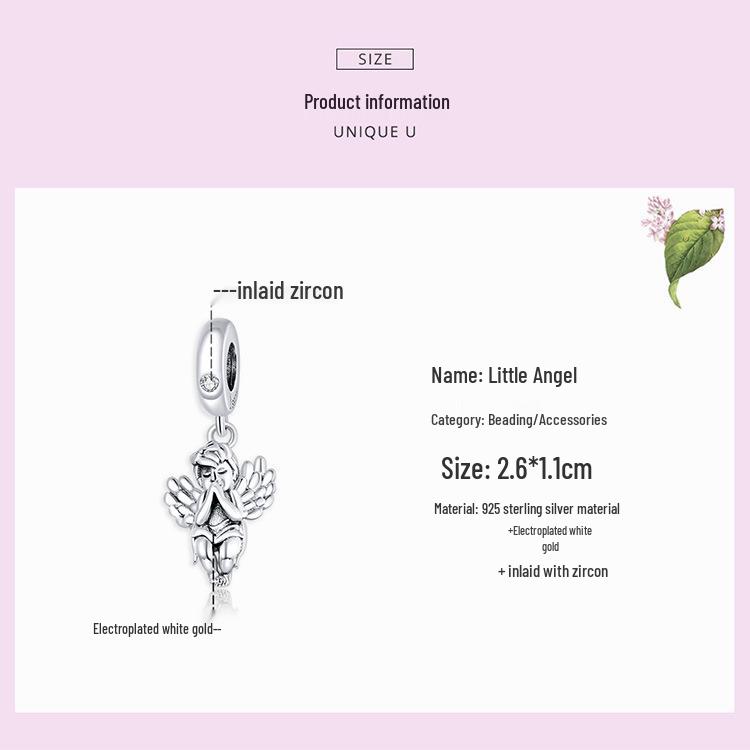 Yinziyun Little Angel Sterling Silver Pendant - Platinum Plated DIY Charm SCC1686