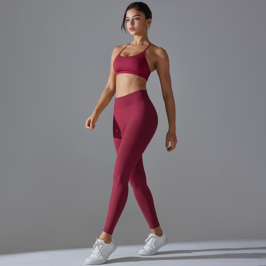 Seamless Yoga Outfit Auroth Women Sportsweat Back Cross Bra High Waist Gym Running Leggings Fitness Set