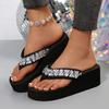Fashion Luxury Rhinestone Wedges Slippers Women 2025 Summer Lightweight Platform Flip Flops Woman Plus Size 36-43 Clip Toe Beach Sandals