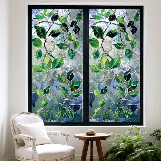 Geometric Window Film Rhombus Pattern Privacy Film Stained Glass Art Static Cling Sun Blocking Decal for Home Office Windows Glass Doors