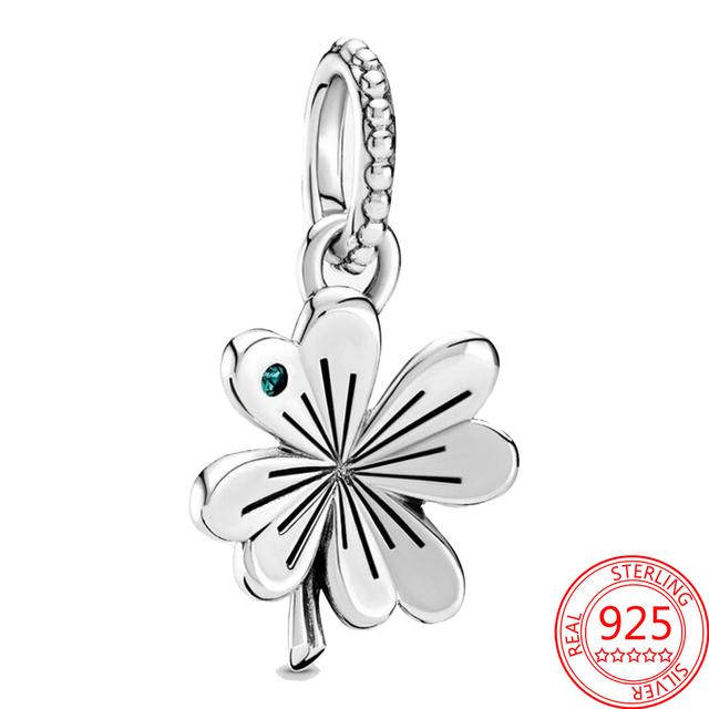 Original S925 Silver Fit Fashion Bracelet Charm Murano Glass Beads Ladybird Four Leaf Clover Pendant Jewelry Gift Accessories