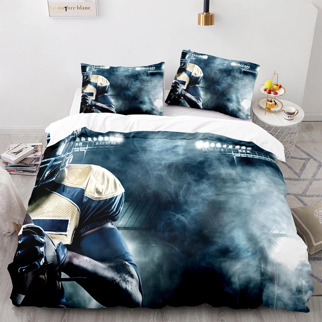 American Football King Queen Duvet Cover Rugby Player Pattern Bedding Set For Kids Teens Adults Ball Sport Polyester Quilt Cover