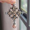 New Baroque Cross Rhinestone Brooch Female Temperament Coat Pin Corsage Shirt Collar Pin Versatile Accessories