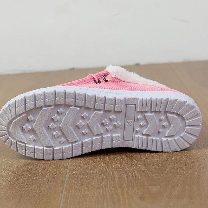 Зима 2025 Новые Большие Толстая Подошва Плюшевый Мех Снежные Сапоги Теплые Хлопковые Ботинки Женские Повседневные На Шнуровке Холщовые Ботинки Сохраняют Тепло