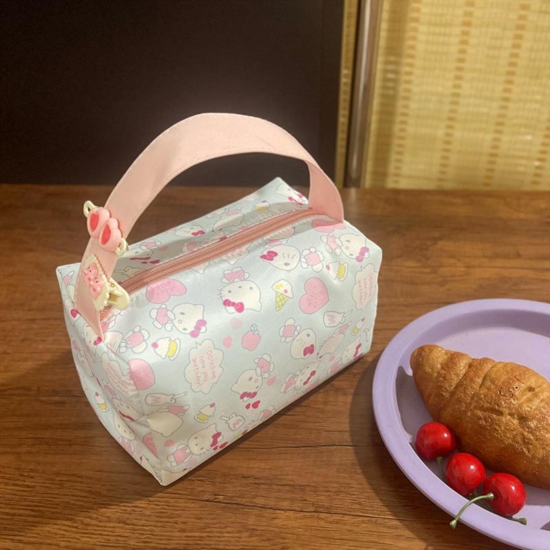 Косметичка Hello Kitty с ручкой Мягкая дорожная сумка для хранения косметики Портативный органайзер с принтом котенка Пенал Косметичка-клатч
