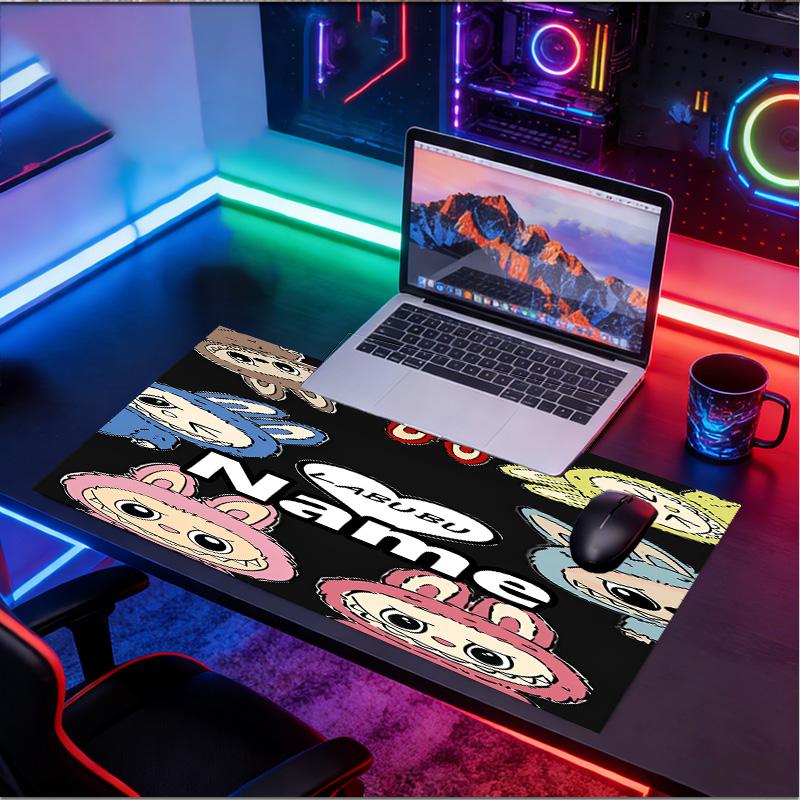 Custom Name Personalized Labubu Pattern Mousepad, Laptop PC Desk Mat, Decorative Desk Mat for Home Keyboard Pad Gift