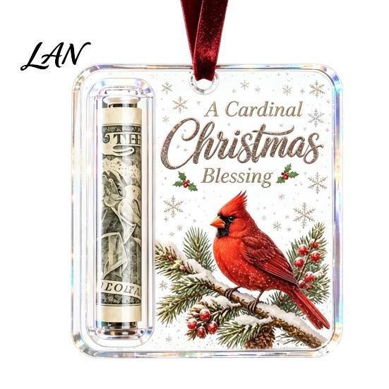 Holiday Hanging Money Holder Christmas Cash Gift Ornament, Clear Acrylic Holder, Xmas DIY Box Tree Decoration, Funny Ways to for Christmas,