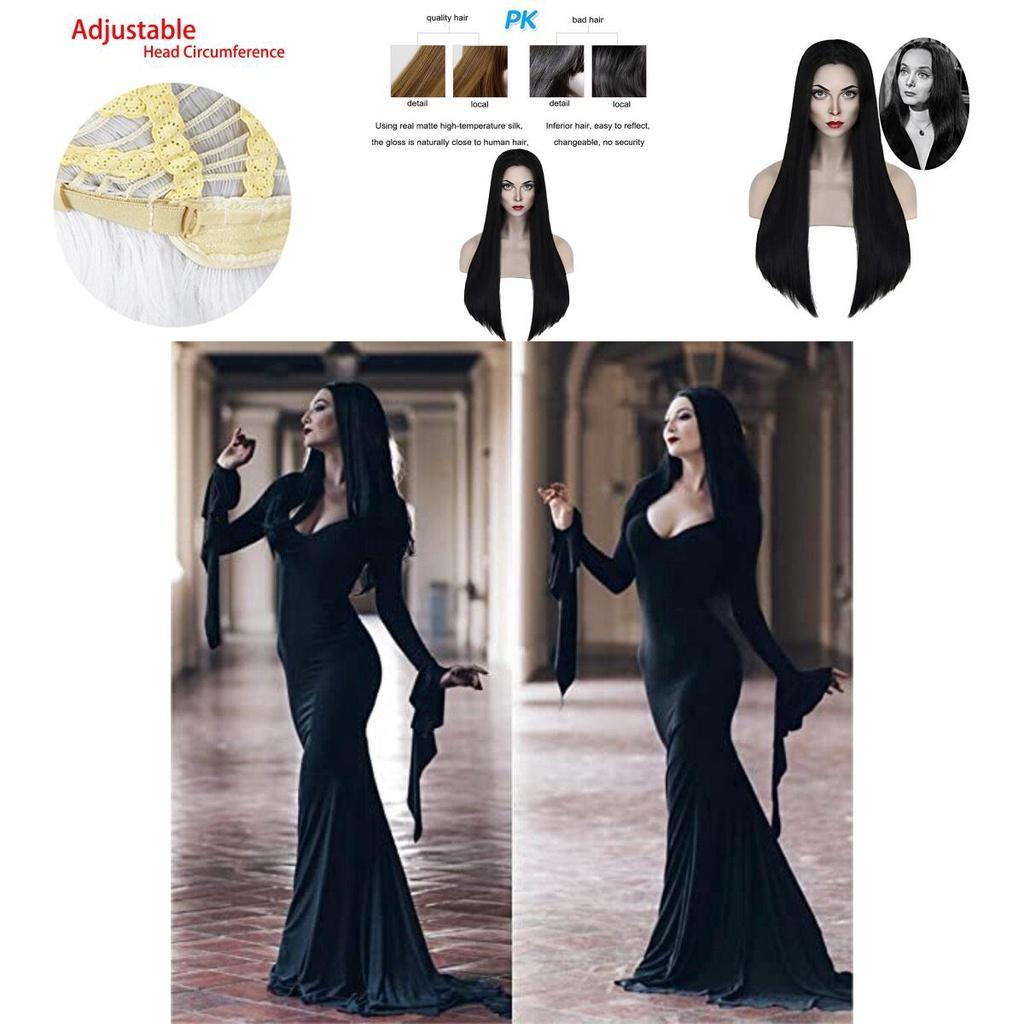 Wednesday Morticia Cosplay Wig Heat-resistant Hairpiece Addam Family Halloween Prop