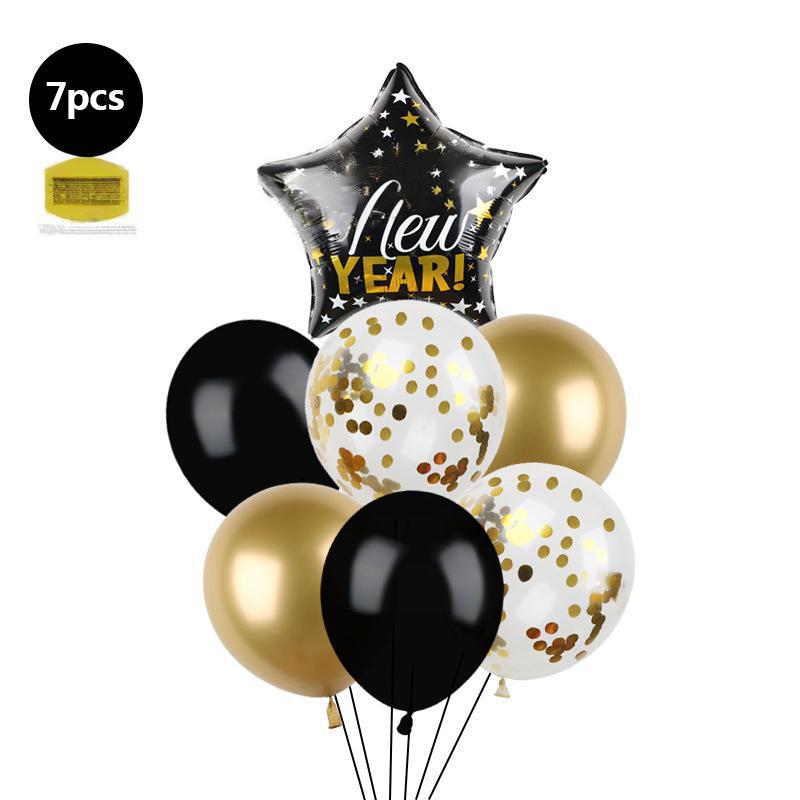 Набор из 7 штук Черное Золото Блестки С Новым Годом С Новым Годом Тема Латекс Алюминиевая Фольга Взлетающая Комбинация Воздушных Шаров