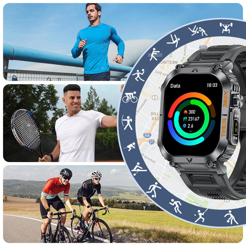 LIGE Умные часы со светодиодной подсветкой 2,02-дюймовый квадратный HD-экран Мониторинг здоровья Спорт на открытом воздухе Фитнес Водонепроницаемые умные часы для Android и IOS