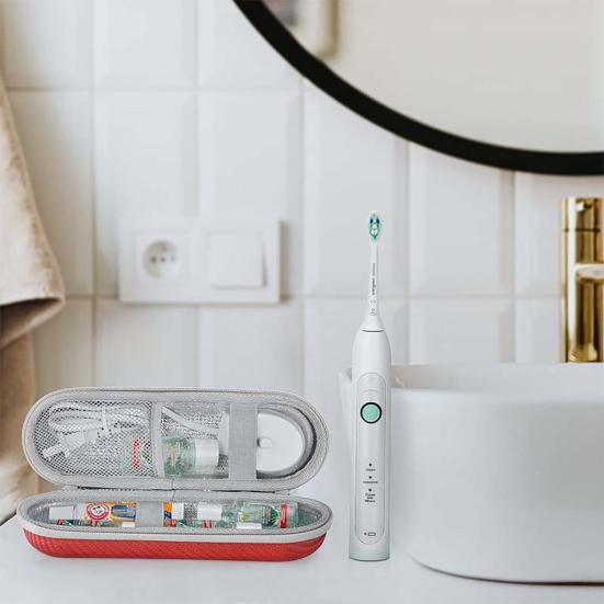 Дорожный футляр для зубных щеток с сетчатым карманом и застежкой-молнией. Ударопрочный, устойчивый к ударам органайзер для электрических зубных щеток.