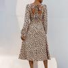Весенне-осеннее женское платье с леопардовым принтом и длинными рукавами через границу