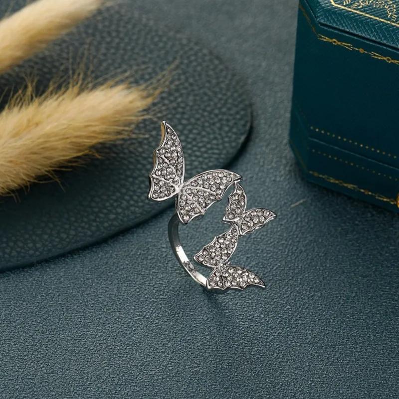 Xiaomi Bague ouverte multi-papillon en Zircon pour femmes, breloque couleur argent, personnalité exagérée, réglable, bijoux de fête Rock