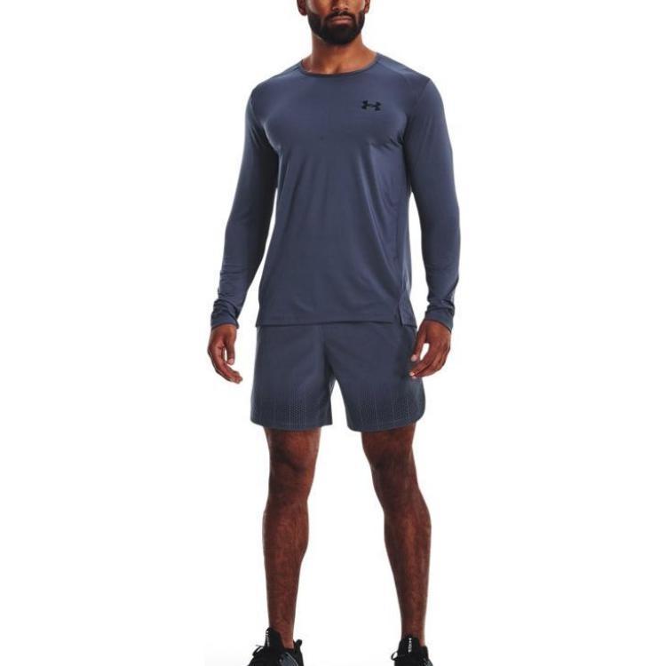 Under Armour T Shirts Men's Gray Blue Crew Neck Moderate Straight Fit Unisex 1376787-044
