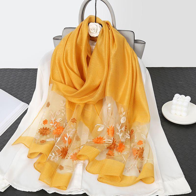 Элегантная шелковая шаль с цветочной вышивкой – дышащая, солнцезащитная и универсальная накидка для стильного тепла