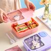 Cartoon Kid's Lunch Box Portable Bento Box with Cutlery, Dipping Container School Children's Lunch Boxes Microwaveable Food Box