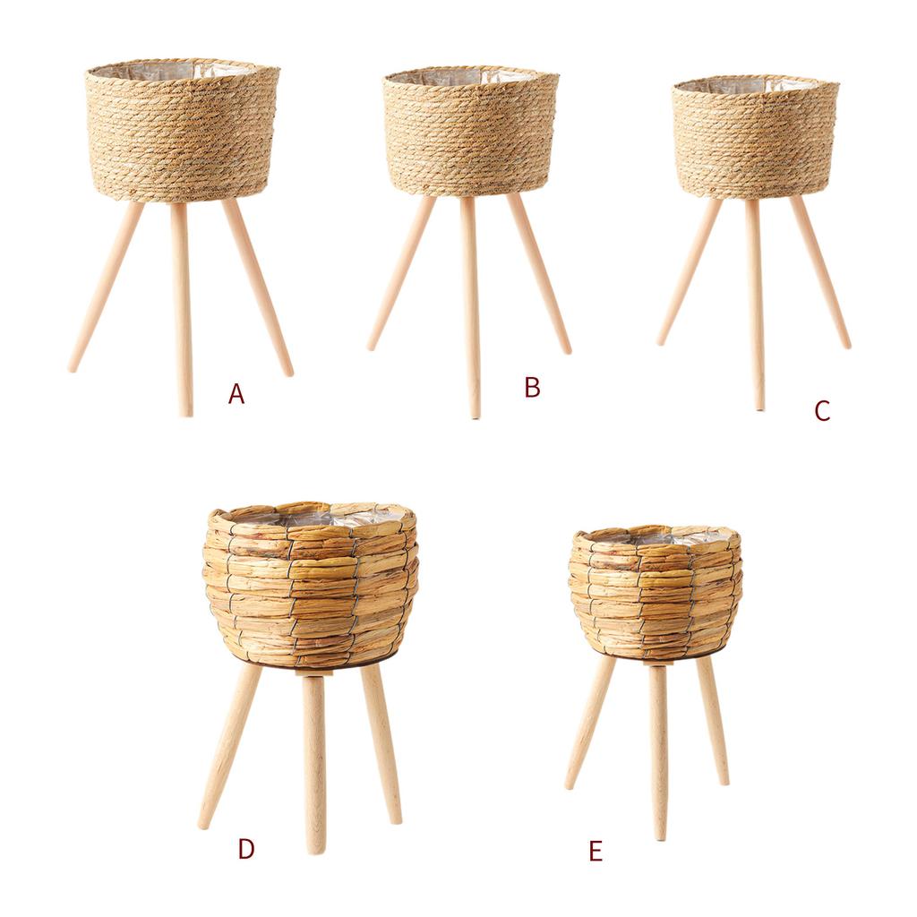 Соломенные плетеные цветочные горшки, корзина для растений, кашпо для травы с деревянной подставкой, контейнер для хранения в саду, домашний декор