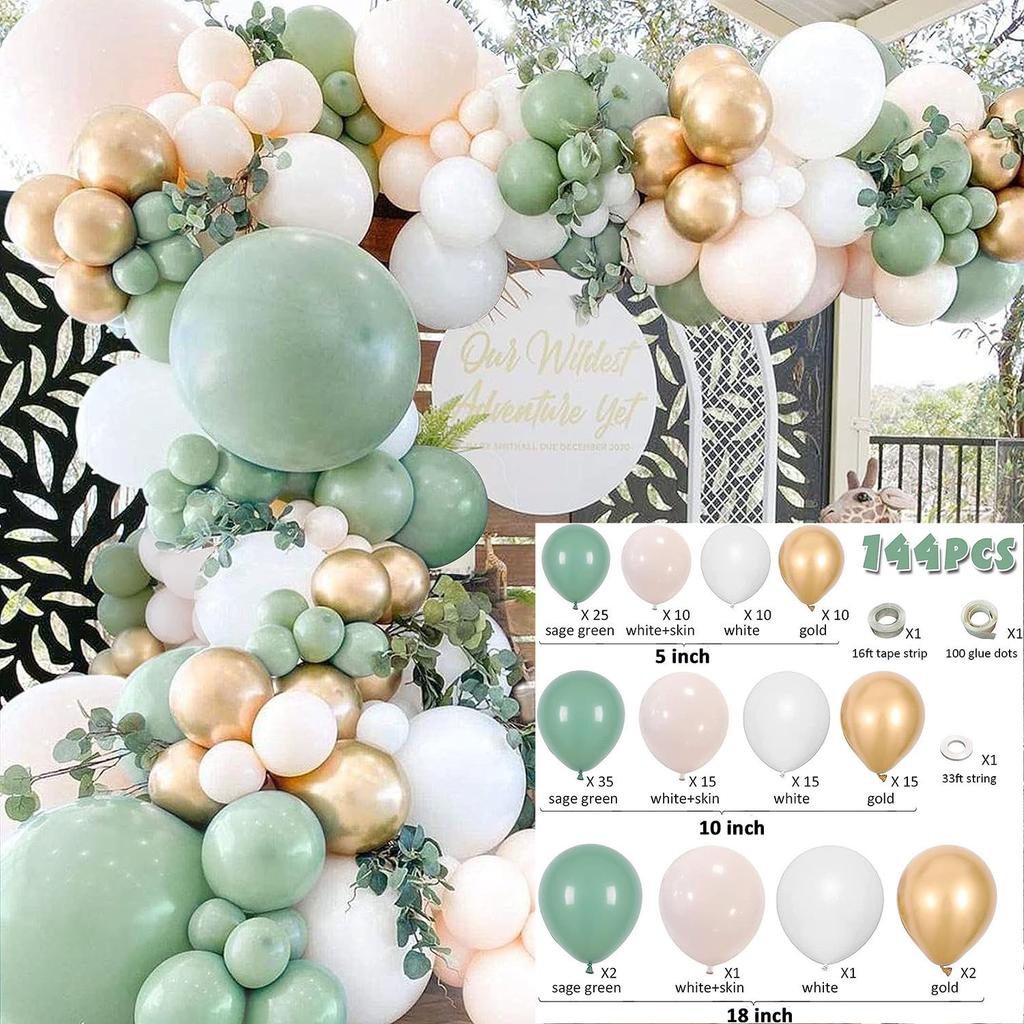 Mori Set Green Latex Balloon Chain Set Vintage Themed Birthday Party Decorative Jungle Set