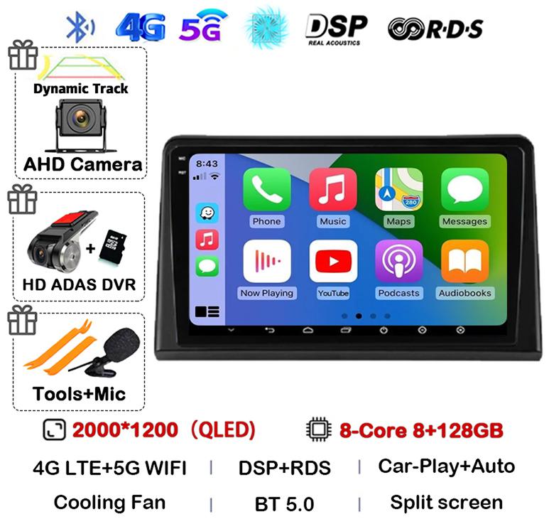 Android 14 Carplay Auto Автомагнитола для Renault Express 2021 Мультимедийный видеоплеер GPS-навигация Авторадио 360 Камера Стерео