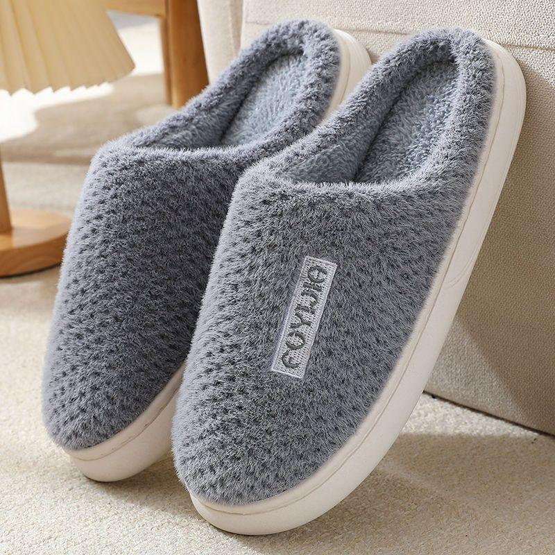Женские хлопковые тапочки, мужские зимние бархатные теплые туфли на толстой подошве, нескользящая домашняя обувь, домашние тапочки