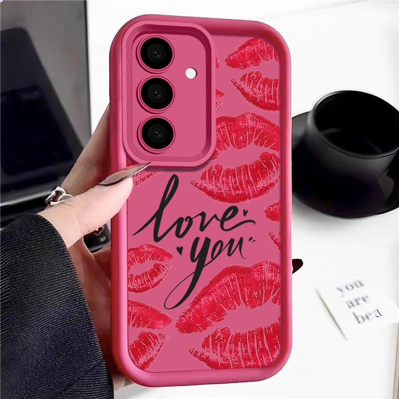 Fashion Love Lips Print Matte Soft Case For Samsung S25 S24 FE S23 Ultra A56 A36 A16 A55 A15 A35 A54 A14 Lens Protection Shockproof TPU Phone Cover