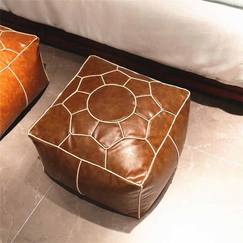 Embroider Craft Moroccan Cushion PU Leather Pouf Floor Seat Hassock Ottoman Footstool Large Unstuffed Tatami Cushion Futon